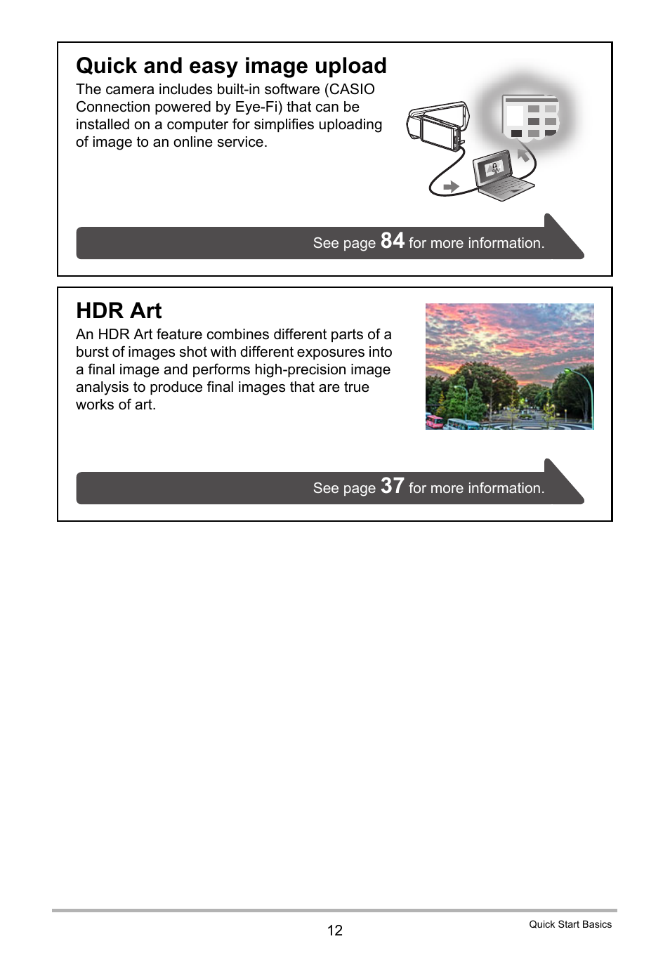 Quick and easy image upload, Hdr art | Casio TRYX EX-TR100 User Manual | Page 12 / 127
