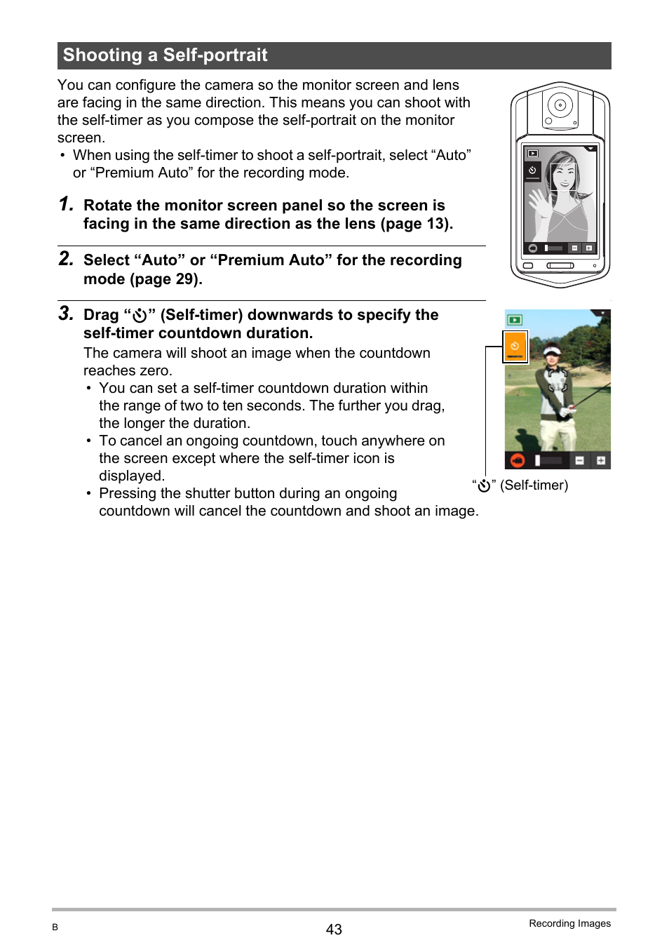 Shooting a self-portrait, For more information | Casio TRYX EX-TR100 User Manual | Page 43 / 127