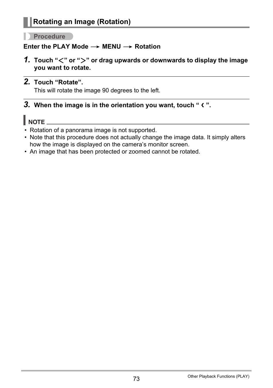 Rotating an image (rotation) | Casio TRYX EX-TR100 User Manual | Page 73 / 127