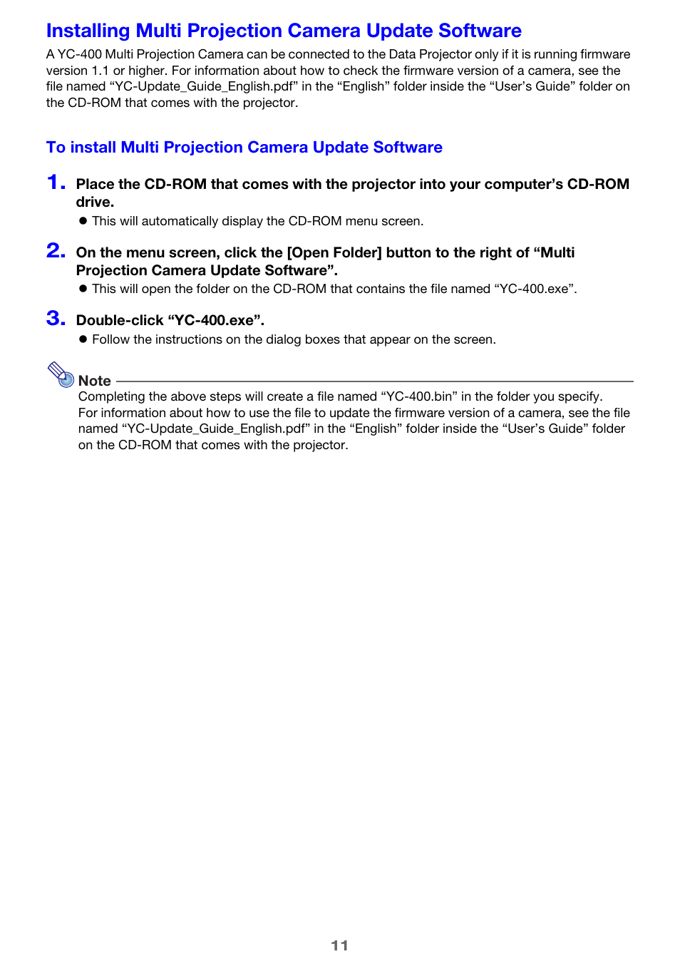 Installing multi projection camera update software | Casio XJ-A135 User Manual | Page 11 / 66