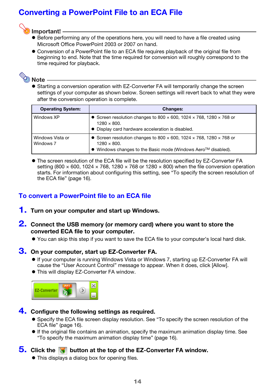 Converting a powerpoint file to an eca file | Casio XJ-A135 User Manual | Page 14 / 66