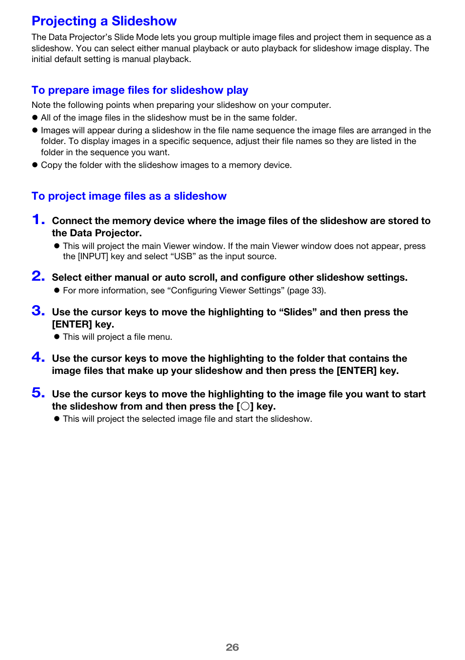 Projecting a slideshow | Casio XJ-A135 User Manual | Page 26 / 66