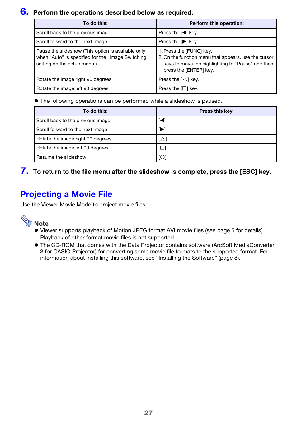 Projecting a movie file, Age 27) | Casio XJ-A135 User Manual | Page 27 / 66