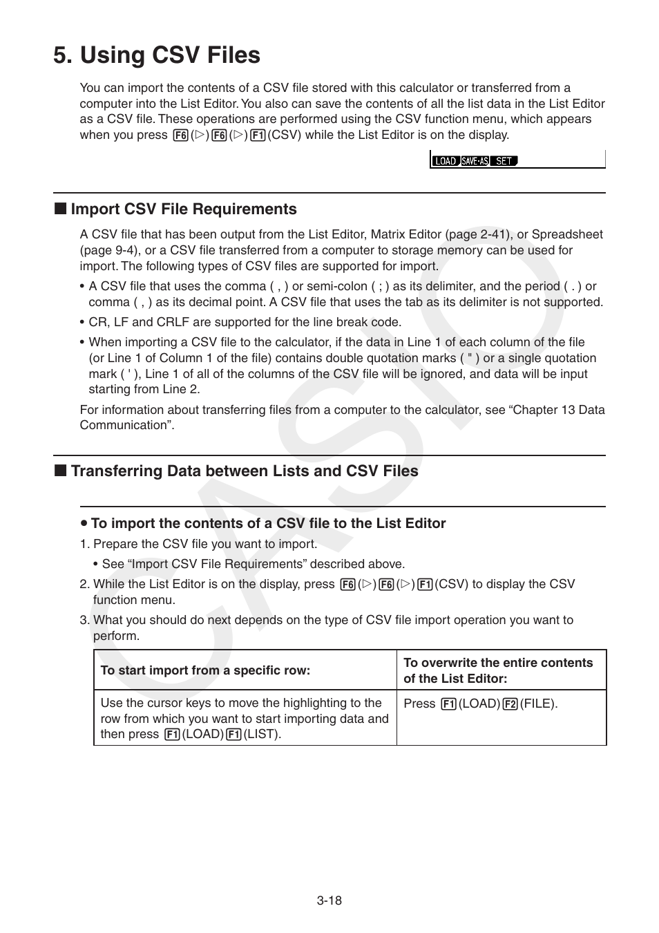 Using csv files, Using csv files -18, Casio | Casio FX-CG10 User Manual | Page 125 / 601