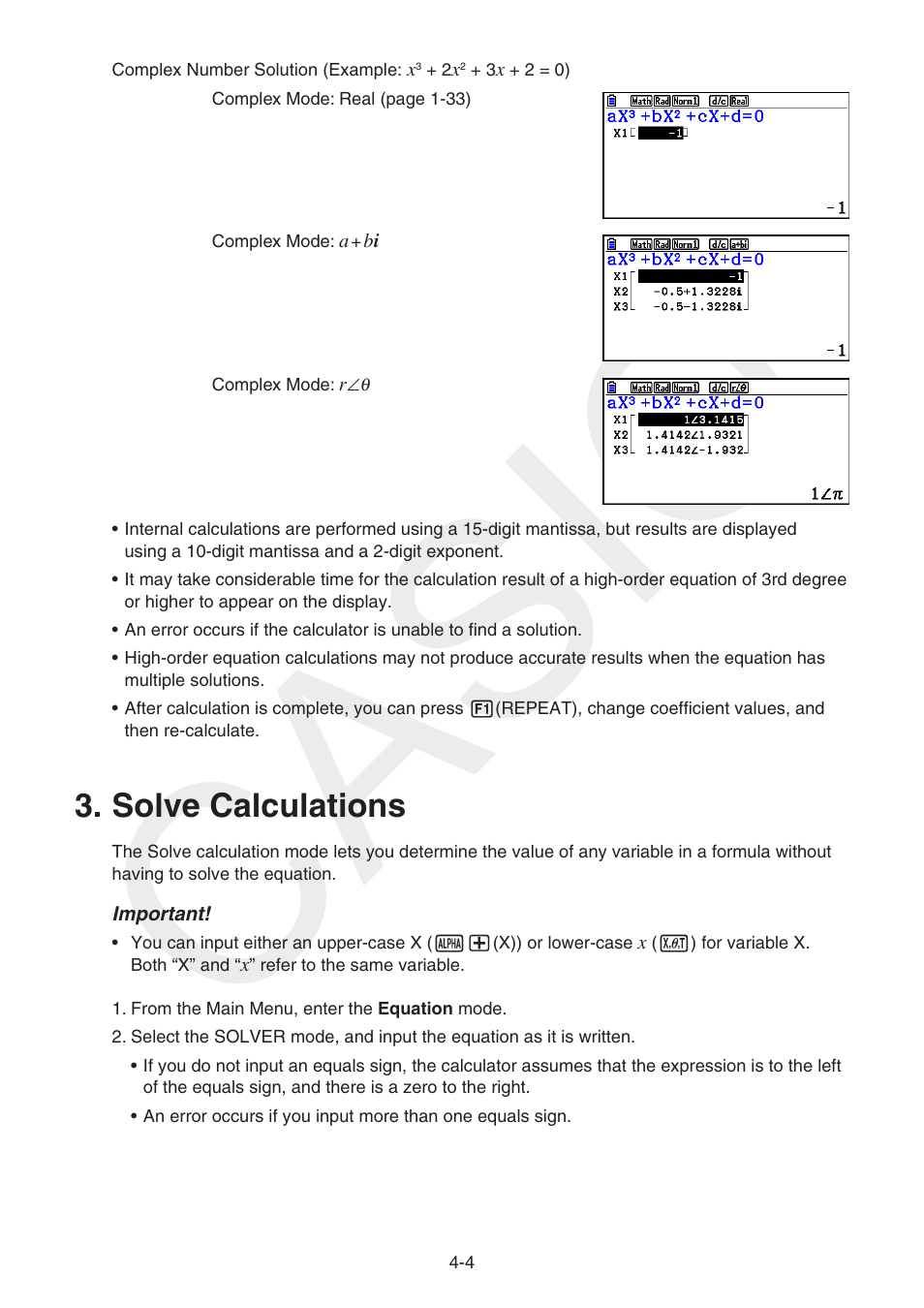 Solve calculations, Solve, Calculations | Casio | Casio FX-CG10 User Manual | Page 131 / 601