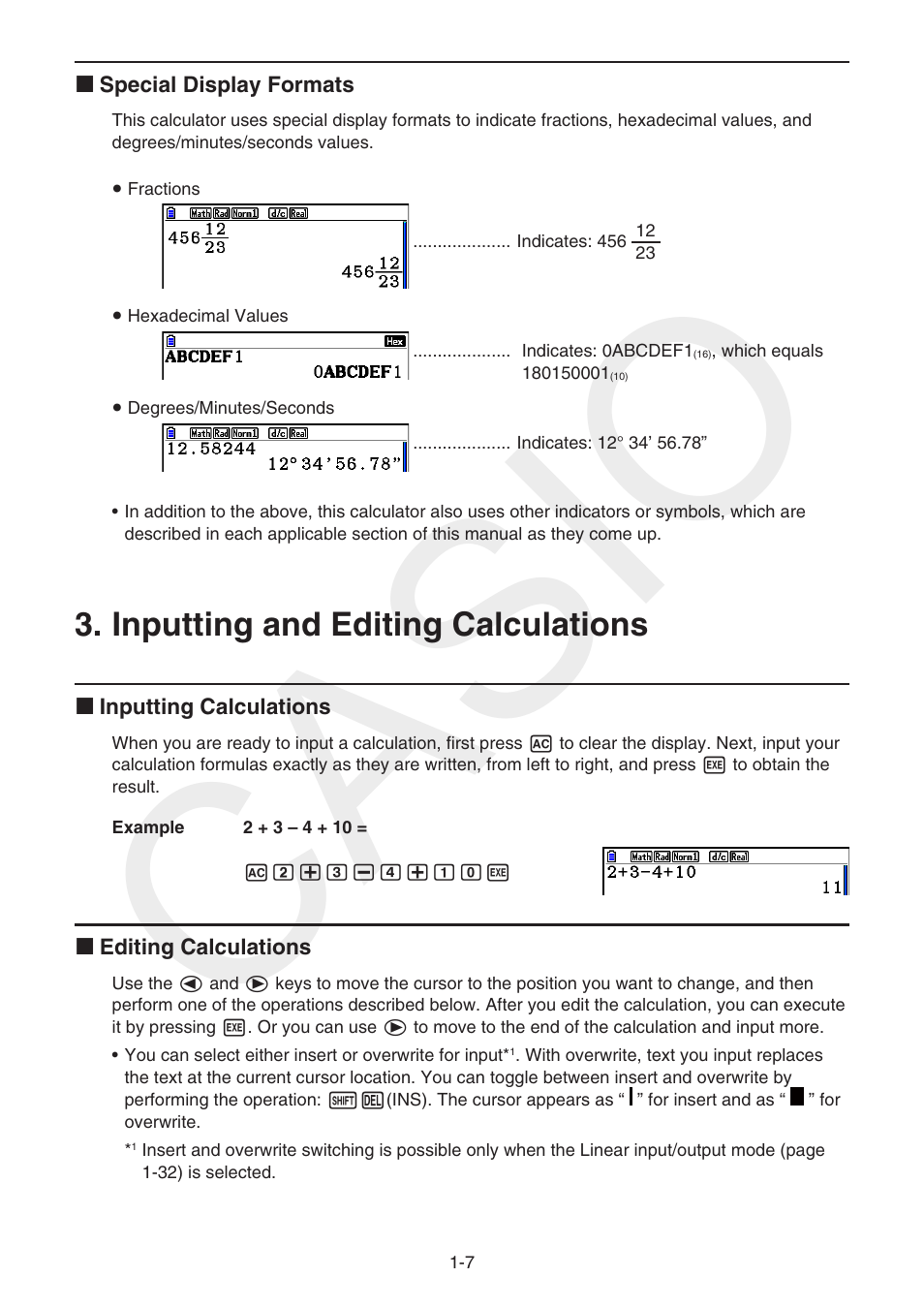 Inputting and editing calculations, Inputting and editing calculations -7, Casio | Casio FX-CG10 User Manual | Page 14 / 601