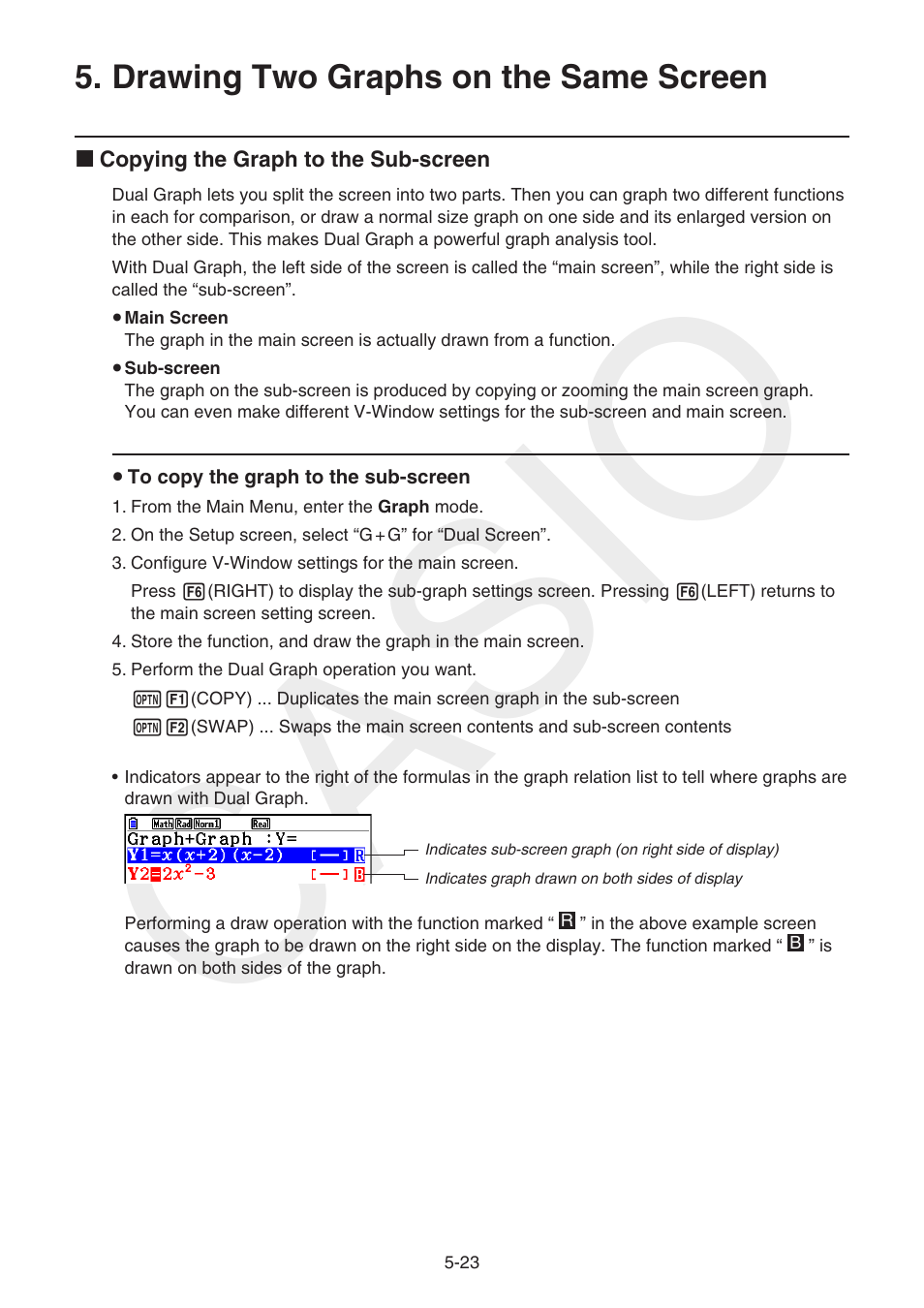 Drawing two graphs on the same screen, Drawing two graphs on the same screen -23, Casio | Casio FX-CG10 User Manual | Page 155 / 601