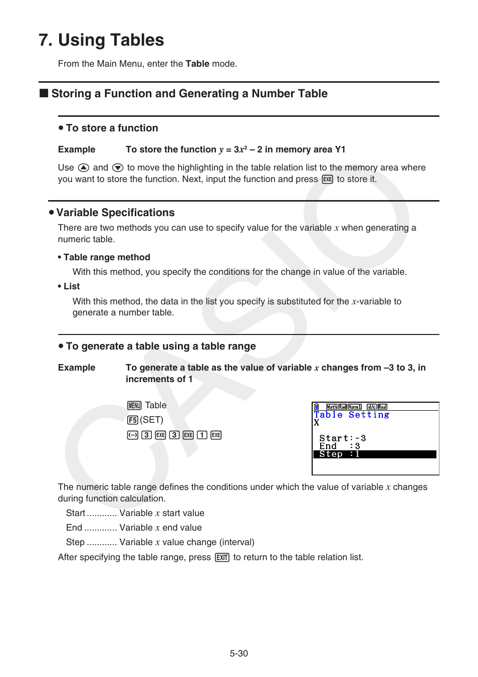 Using tables, Using, Tables | Casio | Casio FX-CG10 User Manual | Page 162 / 601