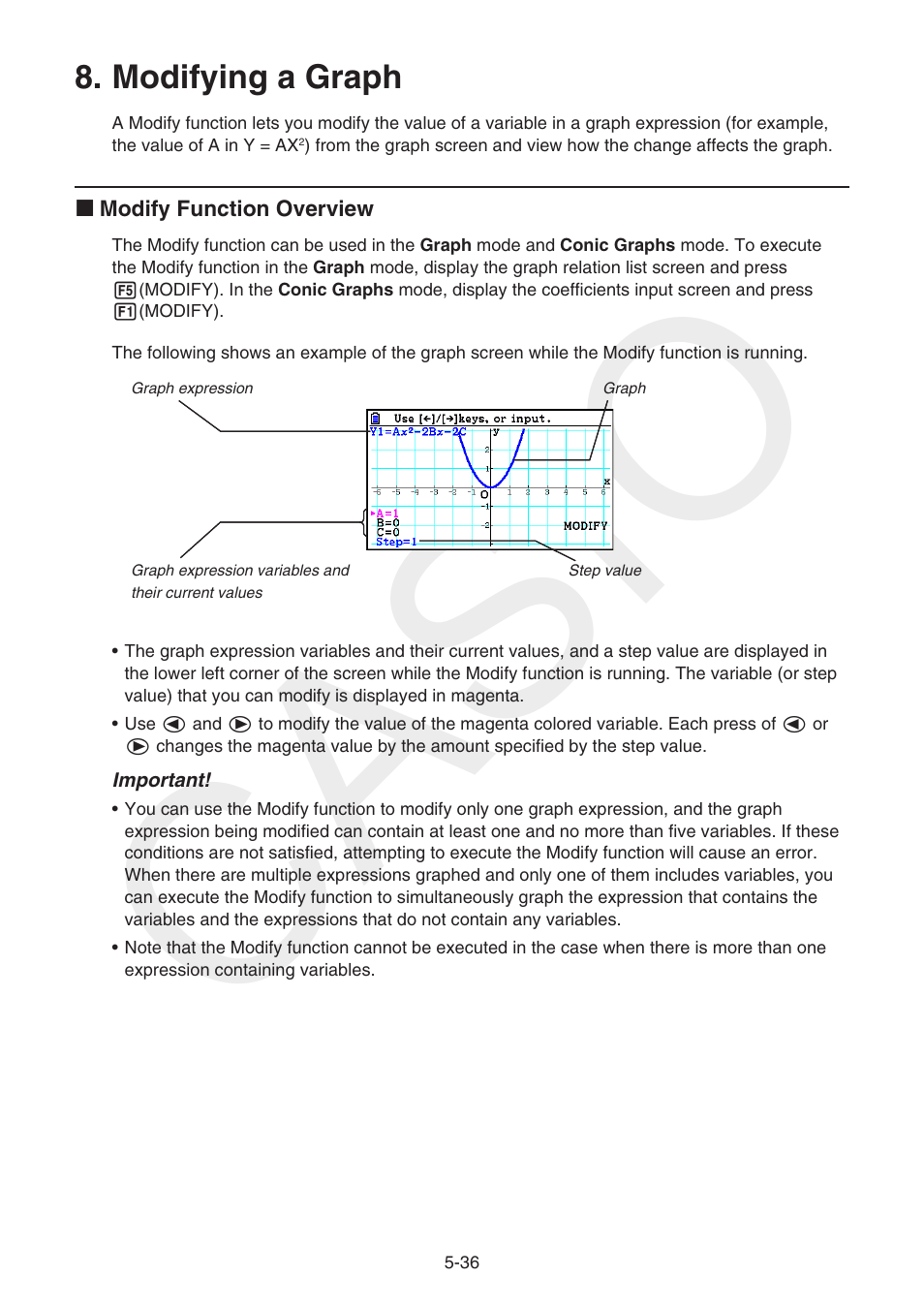 Modifying a graph, Modifying, Graph | Casio | Casio FX-CG10 User Manual | Page 168 / 601