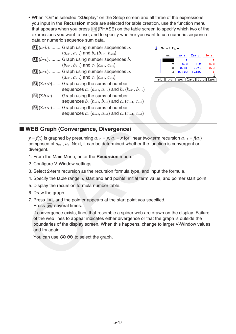 Casio, K web graph (convergence, divergence) | Casio FX-CG10 User Manual | Page 179 / 601