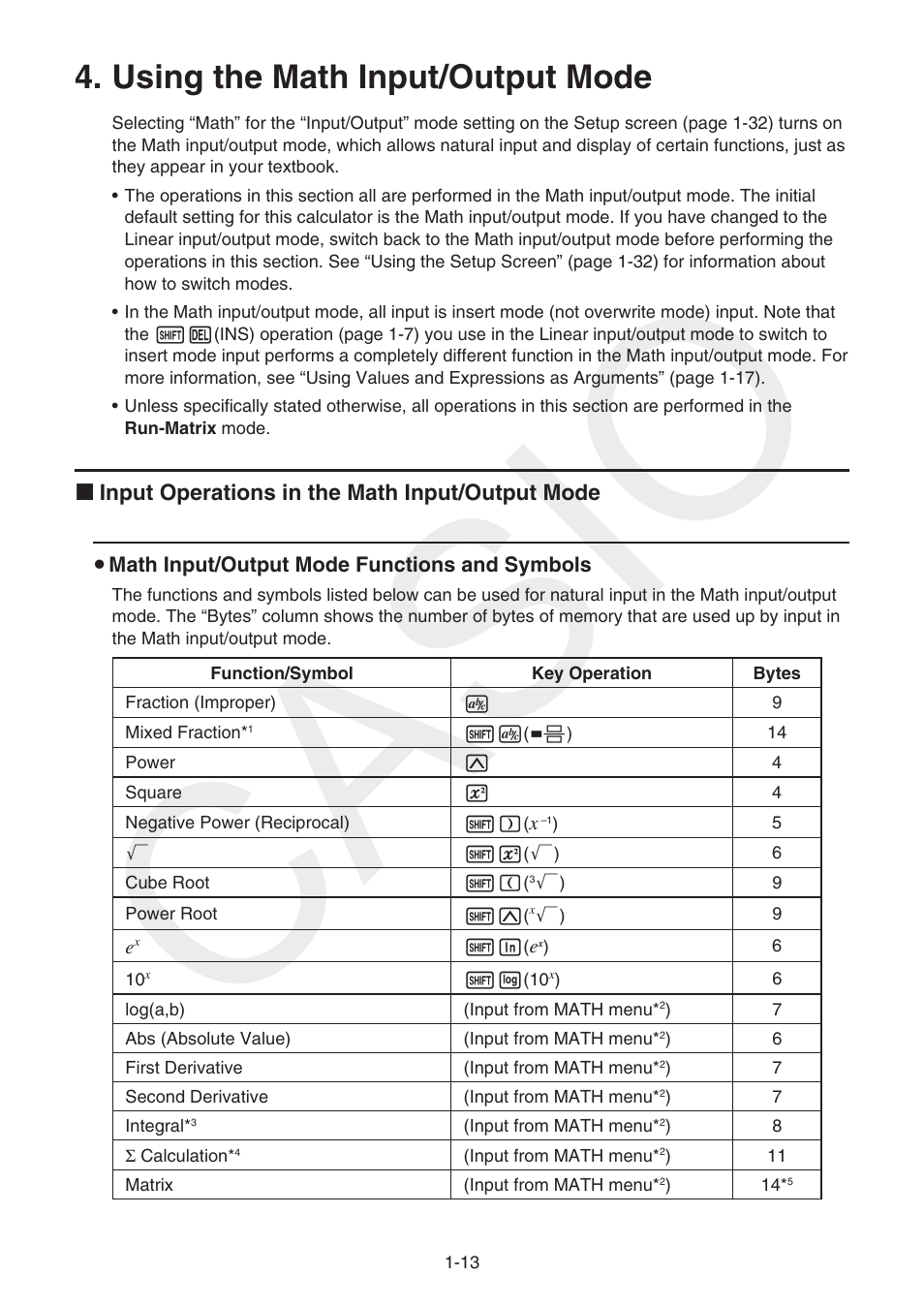 Using the math input/output mode, Using the math input/output mode -13, Casio | Casio FX-CG10 User Manual | Page 20 / 601