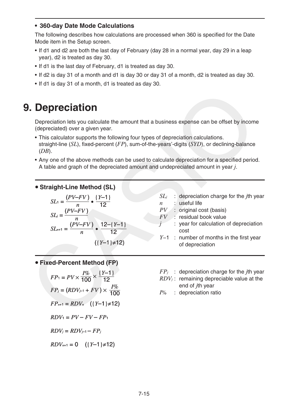 Depreciation, Casio | Casio FX-CG10 User Manual | Page 279 / 601