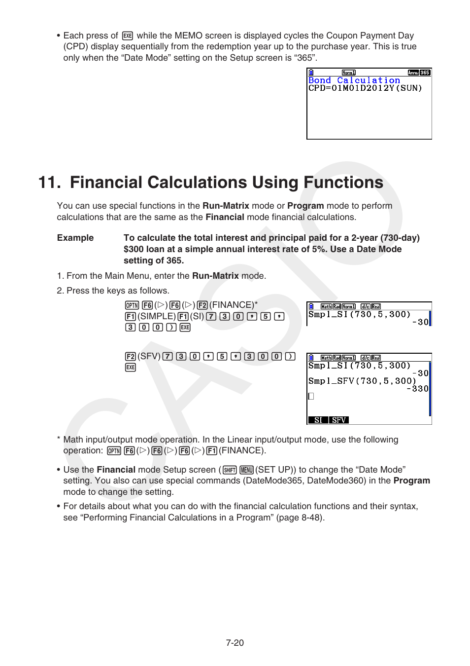 Financial calculations using functions, Financial calculations using functions -20, Casio | Casio FX-CG10 User Manual | Page 284 / 601