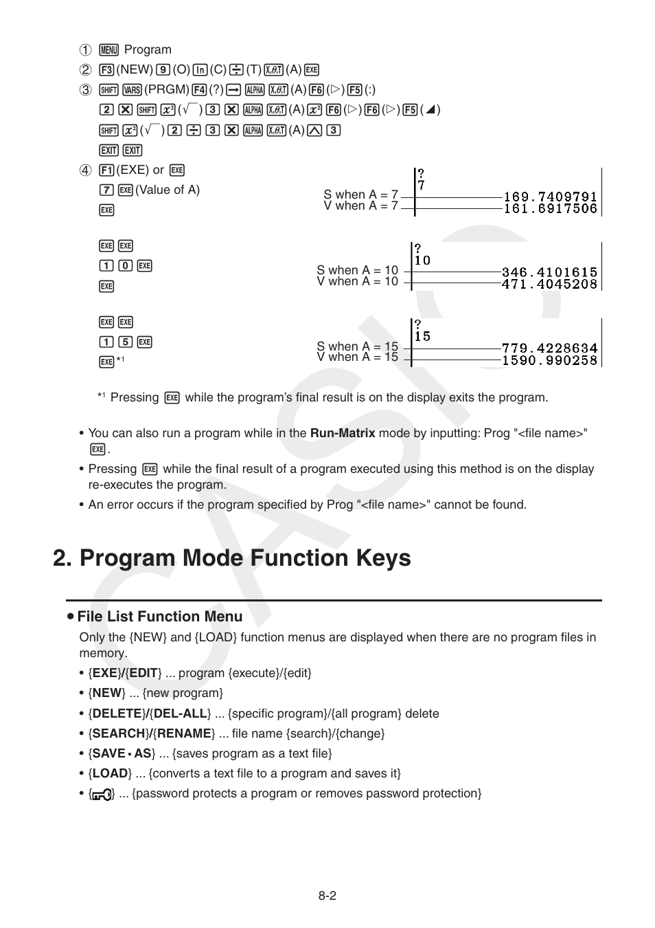 Program mode function keys, Program mode function keys -2, Casio | Casio FX-CG10 User Manual | Page 286 / 601