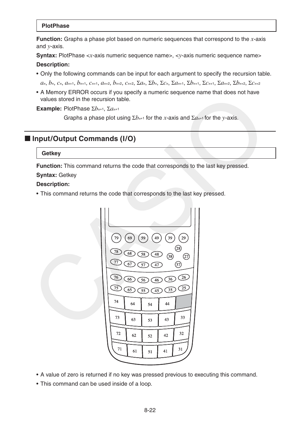 Casio, K input/output commands (i/o) | Casio FX-CG10 User Manual | Page 306 / 601