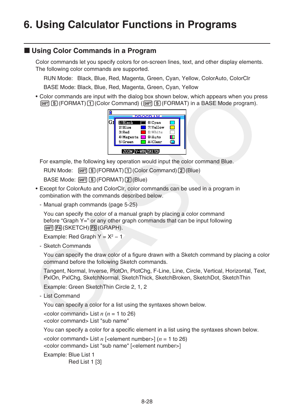 Using calculator functions in programs, Using calculator functions in programs -28, Casio | Casio FX-CG10 User Manual | Page 312 / 601