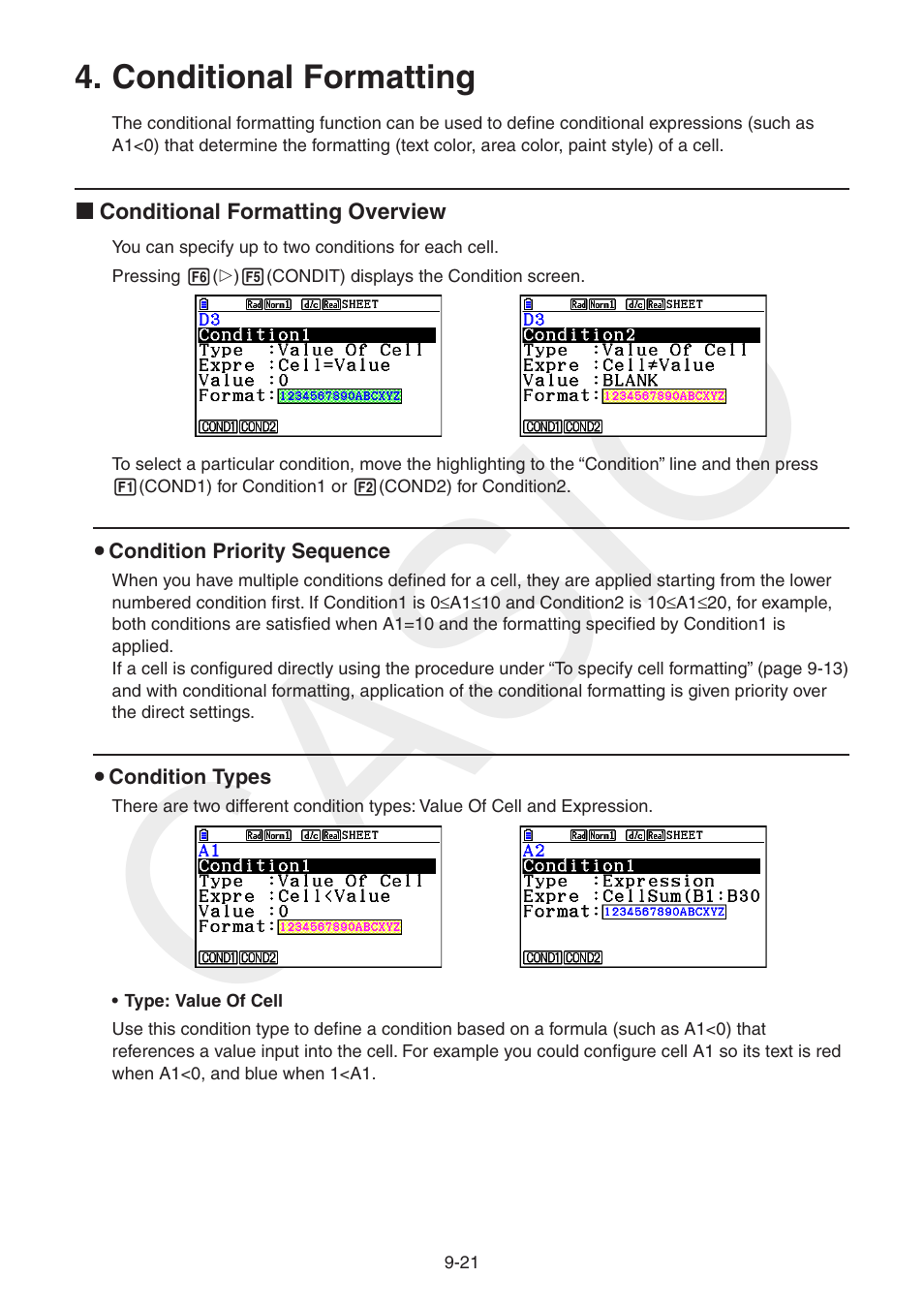 Conditional formatting, Conditional, Formatting | Casio | Casio FX-CG10 User Manual | Page 372 / 601