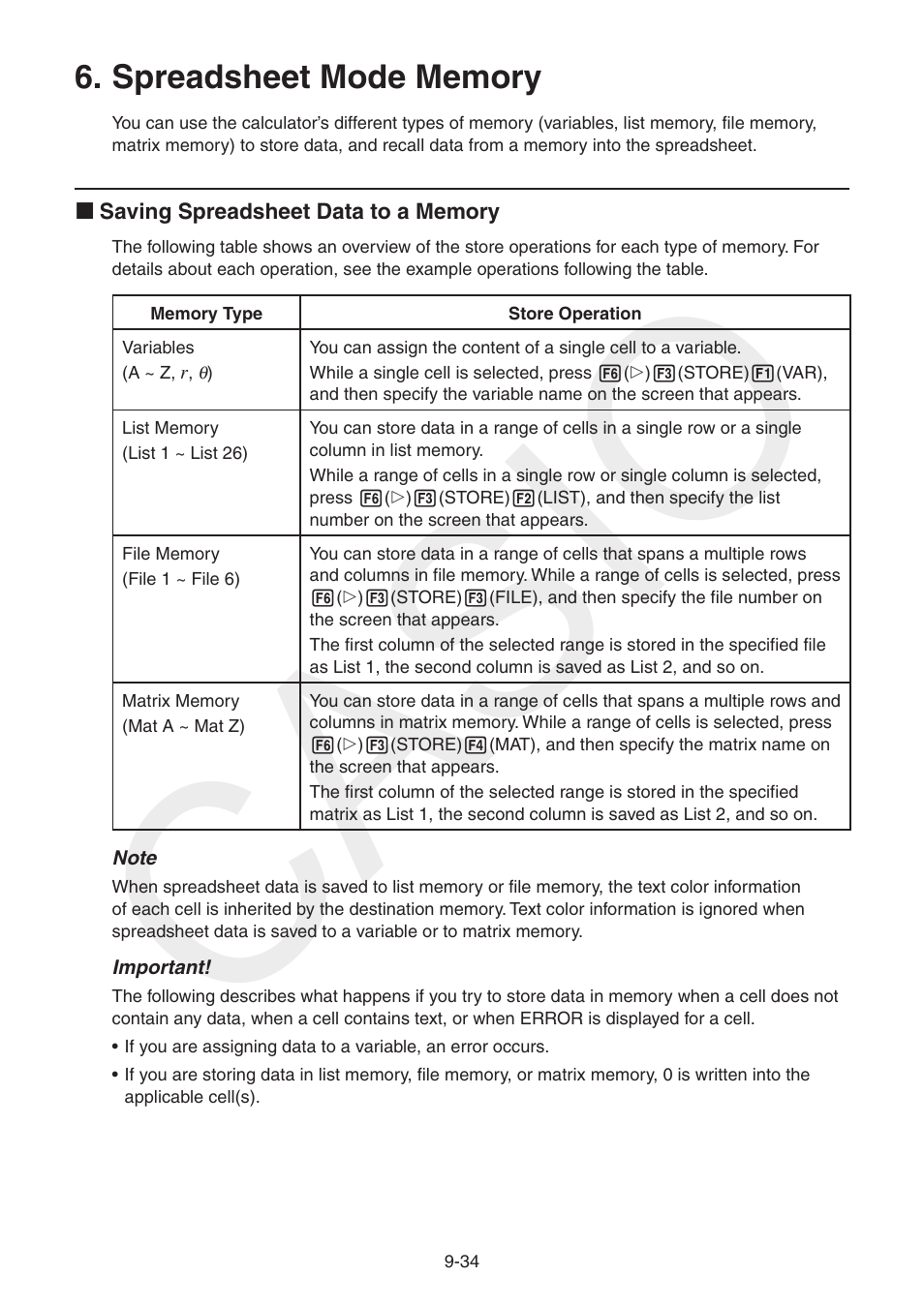 Spreadsheet mode memory, Spreadsheet mode memory -34, Casio | Spreadsheet | Casio FX-CG10 User Manual | Page 385 / 601