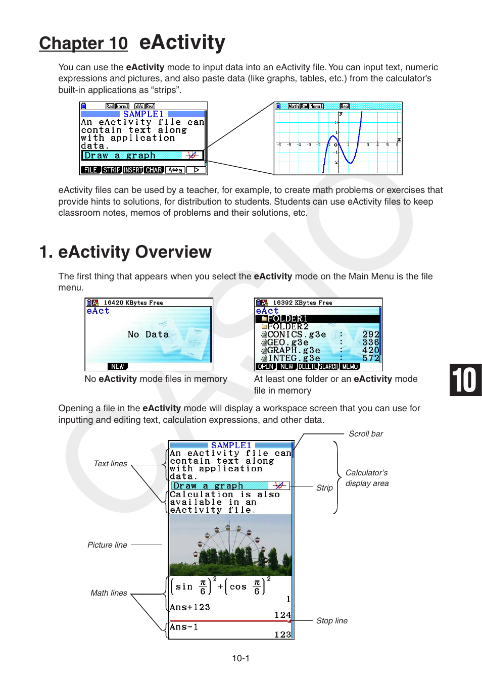 Chapter 10 eactivity, Eactivity overview, Eactivity | Overview, Casio, Chapter 10 | Casio FX-CG10 User Manual | Page 388 / 601