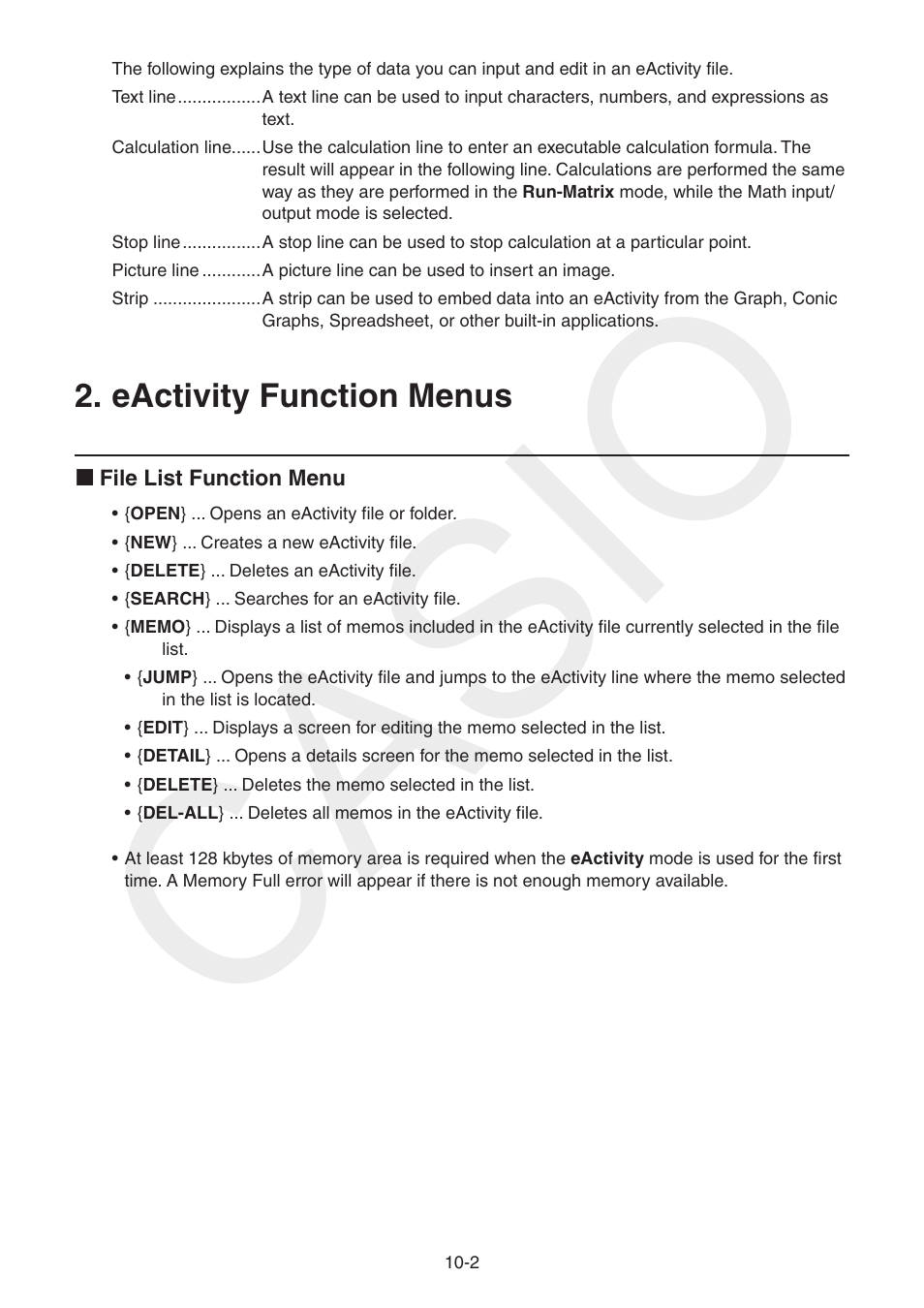 Eactivity function menus, Eactivity, Function | Menus, Casio | Casio FX-CG10 User Manual | Page 389 / 601