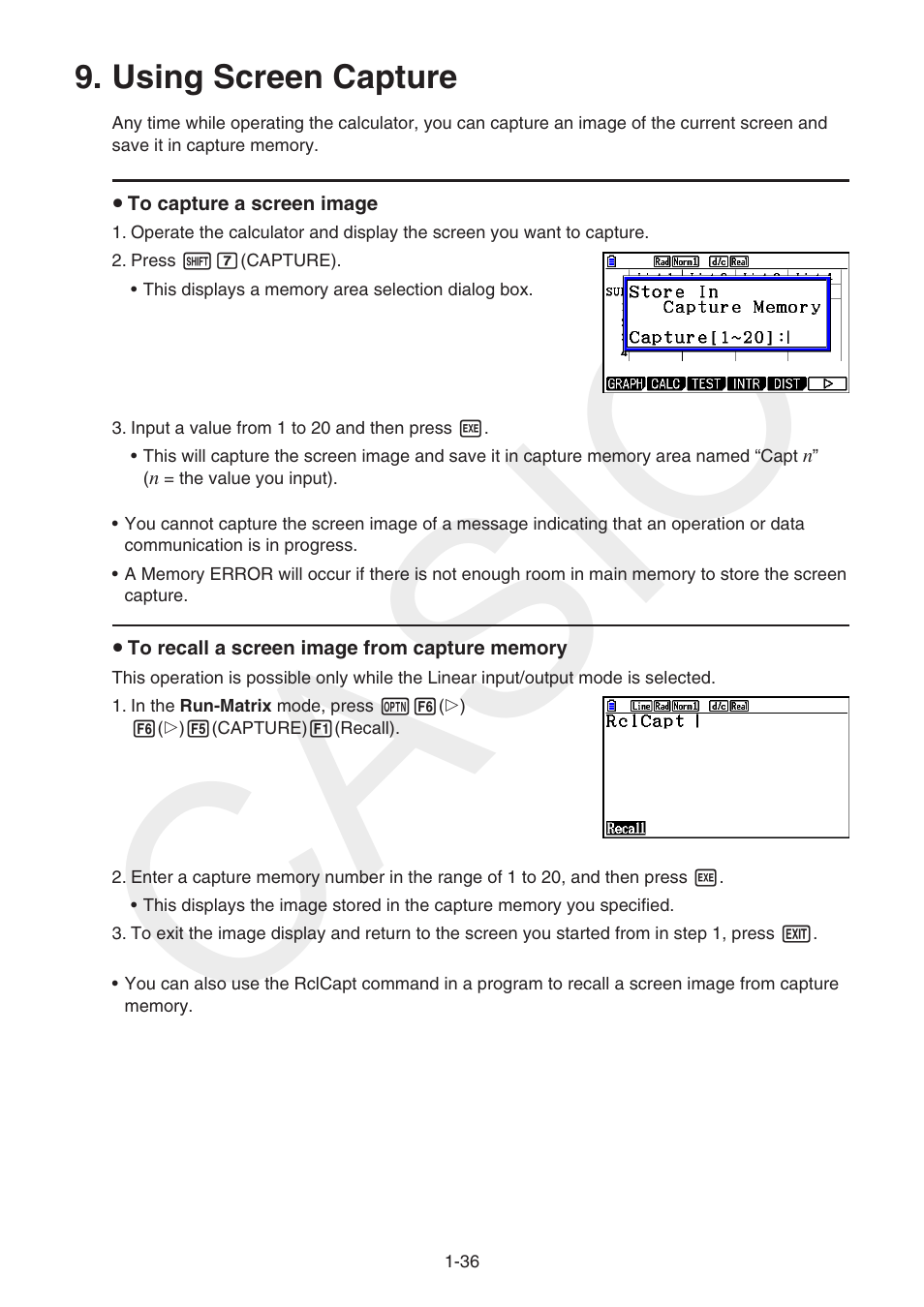 Using screen capture, Using, Screen | Capture, Casio | Casio FX-CG10 User Manual | Page 43 / 601