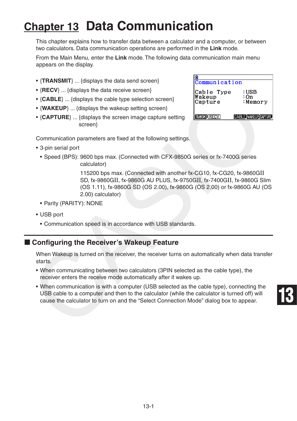 Chapter 13 data communication, Casio, Data communication | Chapter 13 | Casio FX-CG10 User Manual | Page 432 / 601