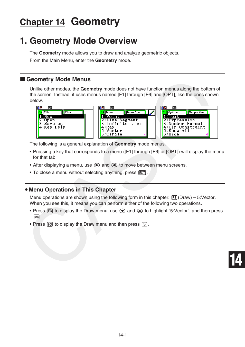 Chapter 14 geometry, Geometry mode overview, Geometry mode overview -1 | Casio, Geometry | Casio FX-CG10 User Manual | Page 448 / 601