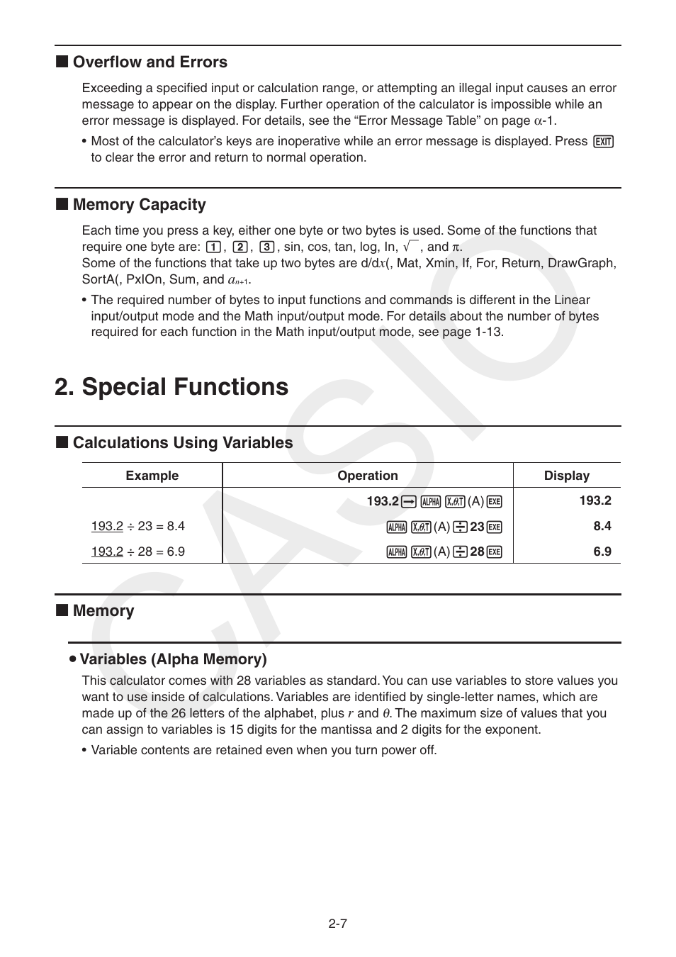 Special functions, Special, Functions | Casio | Casio FX-CG10 User Manual | Page 53 / 601