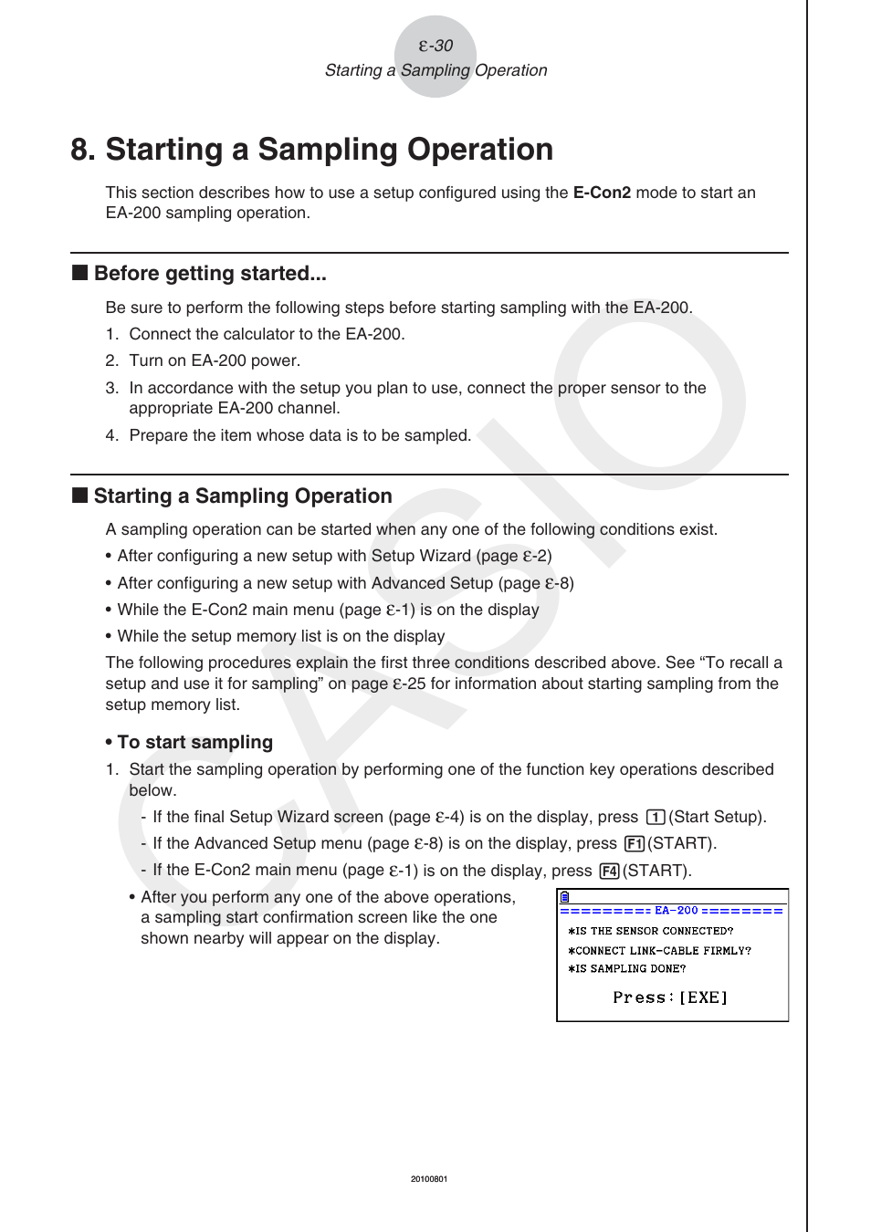 Starting a sampling operation, Casio | Casio FX-CG10 User Manual | Page 575 / 601