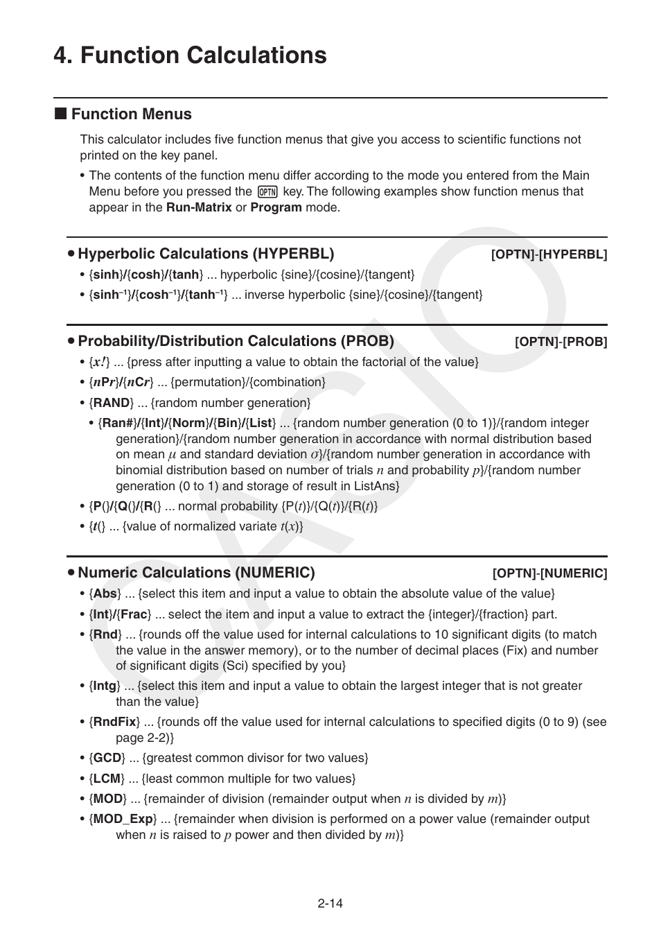 Function calculations, Function, Calculations | Casio | Casio FX-CG10 User Manual | Page 60 / 601