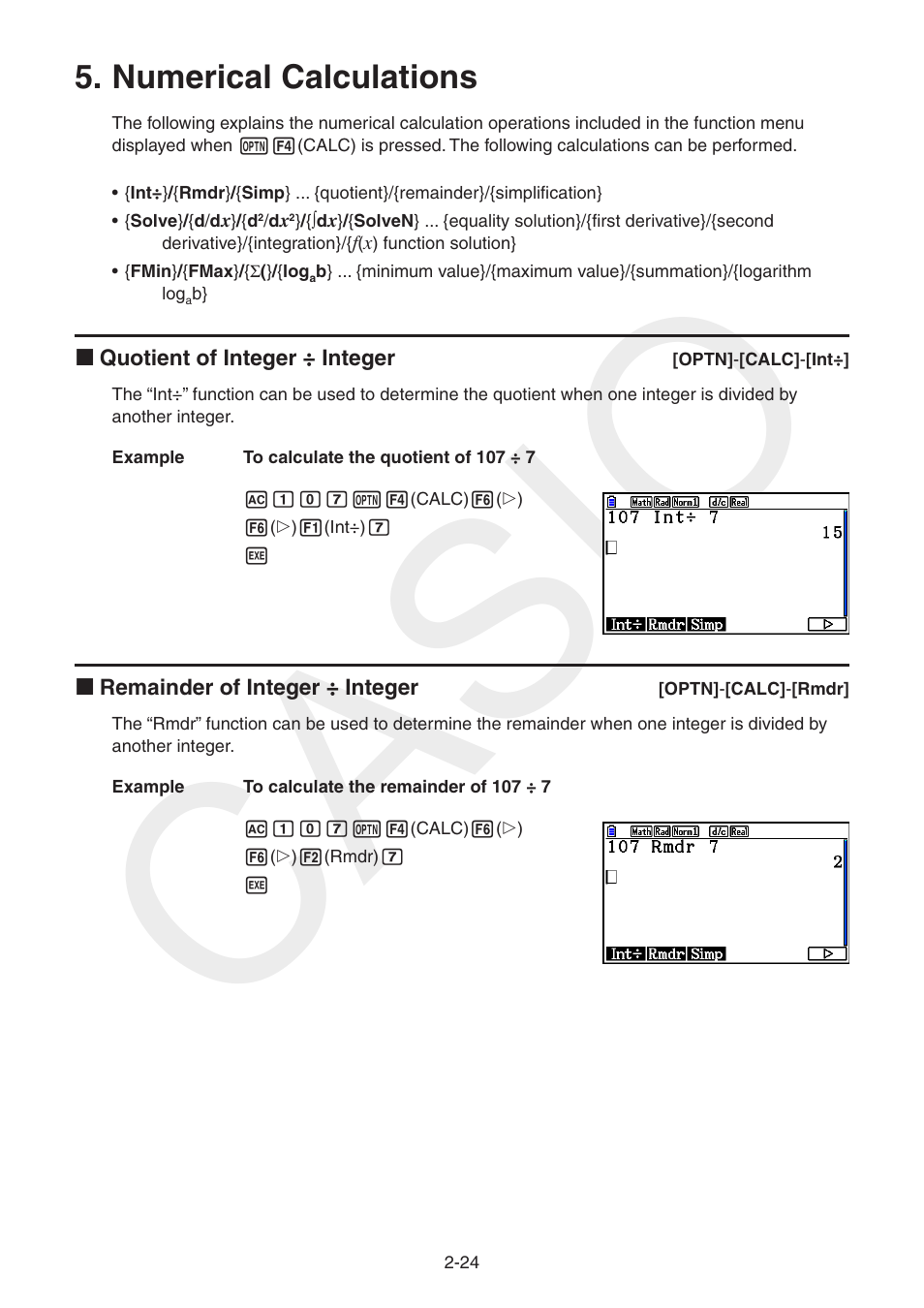 Numerical calculations, Numerical, Calculations | Casio | Casio FX-CG10 User Manual | Page 70 / 601