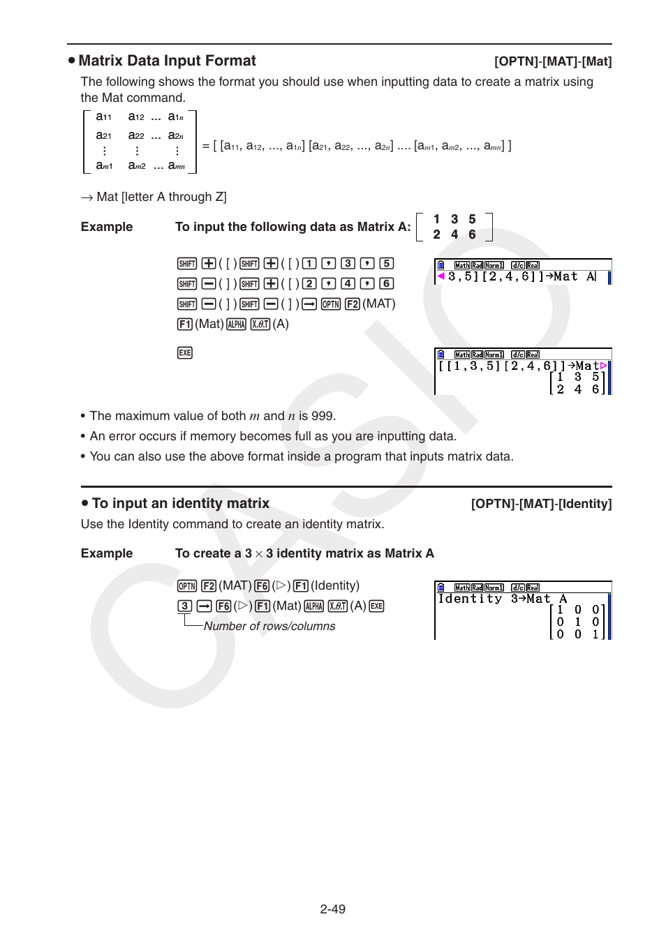 Casio, U matrix data input format | Casio FX-CG10 User Manual | Page 95 / 601