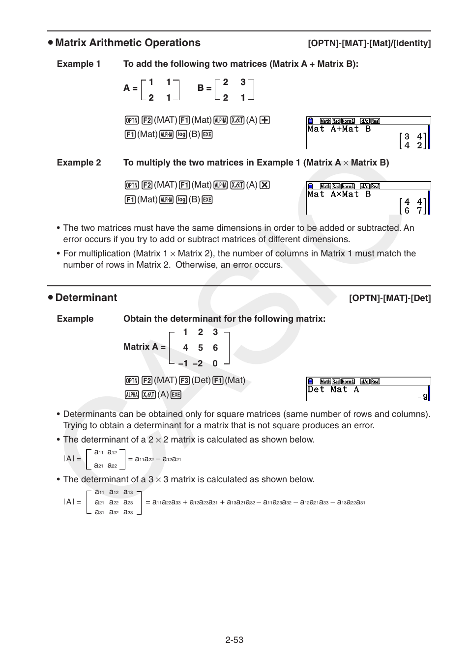 Casio, U matrix arithmetic operations, U determinant | Casio FX-CG10 User Manual | Page 99 / 601
