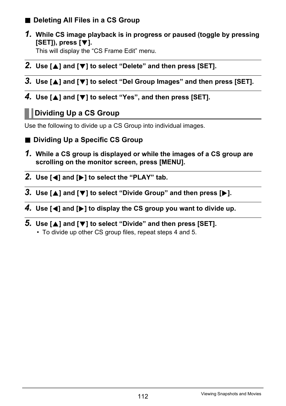 Dividing up a cs group | Casio EXILIM EX-FH100 User Manual | Page 112 / 203