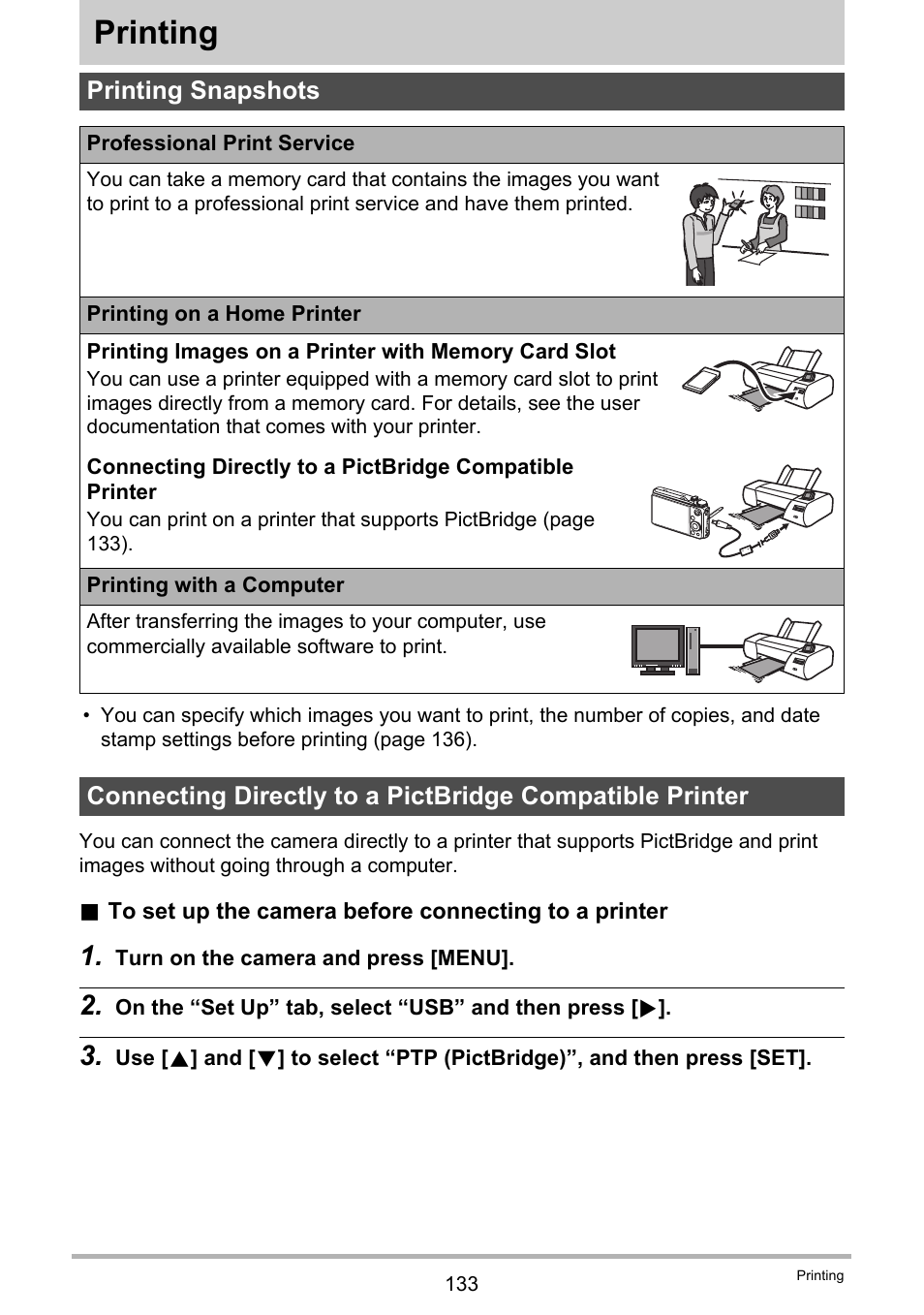 Printing, Printing snapshots | Casio EXILIM EX-FH100 User Manual | Page 133 / 203