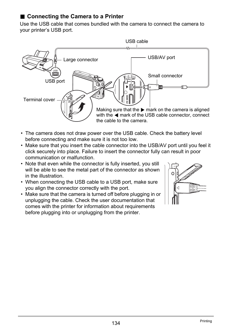 Connecting the camera to a printer | Casio EXILIM EX-FH100 User Manual | Page 134 / 203
