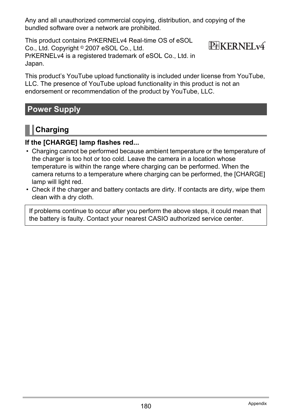 Power supply, Charging | Casio EXILIM EX-FH100 User Manual | Page 180 / 203