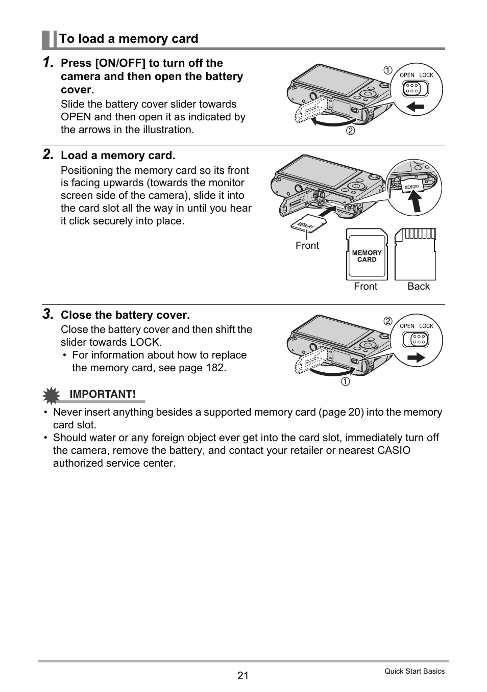 To load a memory card | Casio EXILIM EX-FH100 User Manual | Page 21 / 203