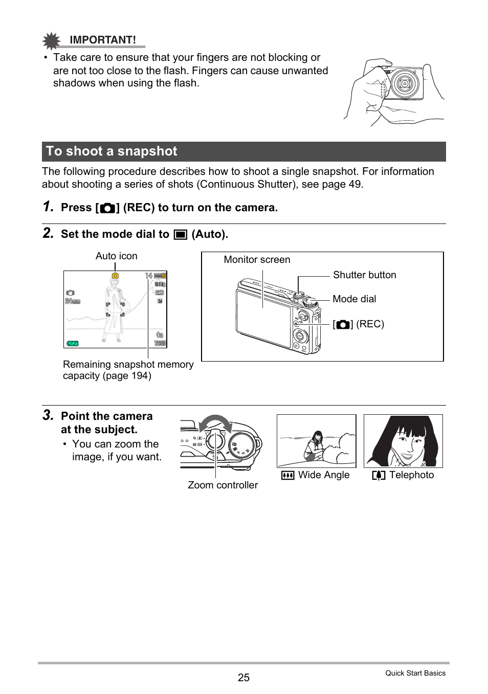 To shoot a snapshot | Casio EXILIM EX-FH100 User Manual | Page 25 / 203