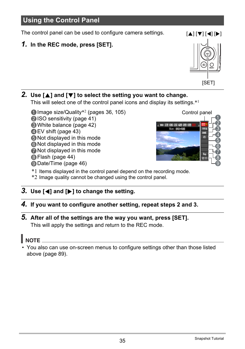 Using the control panel | Casio EXILIM EX-FH100 User Manual | Page 35 / 203
