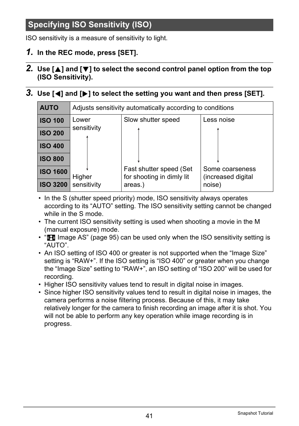 Specifying iso sensitivity (iso) | Casio EXILIM EX-FH100 User Manual | Page 41 / 203