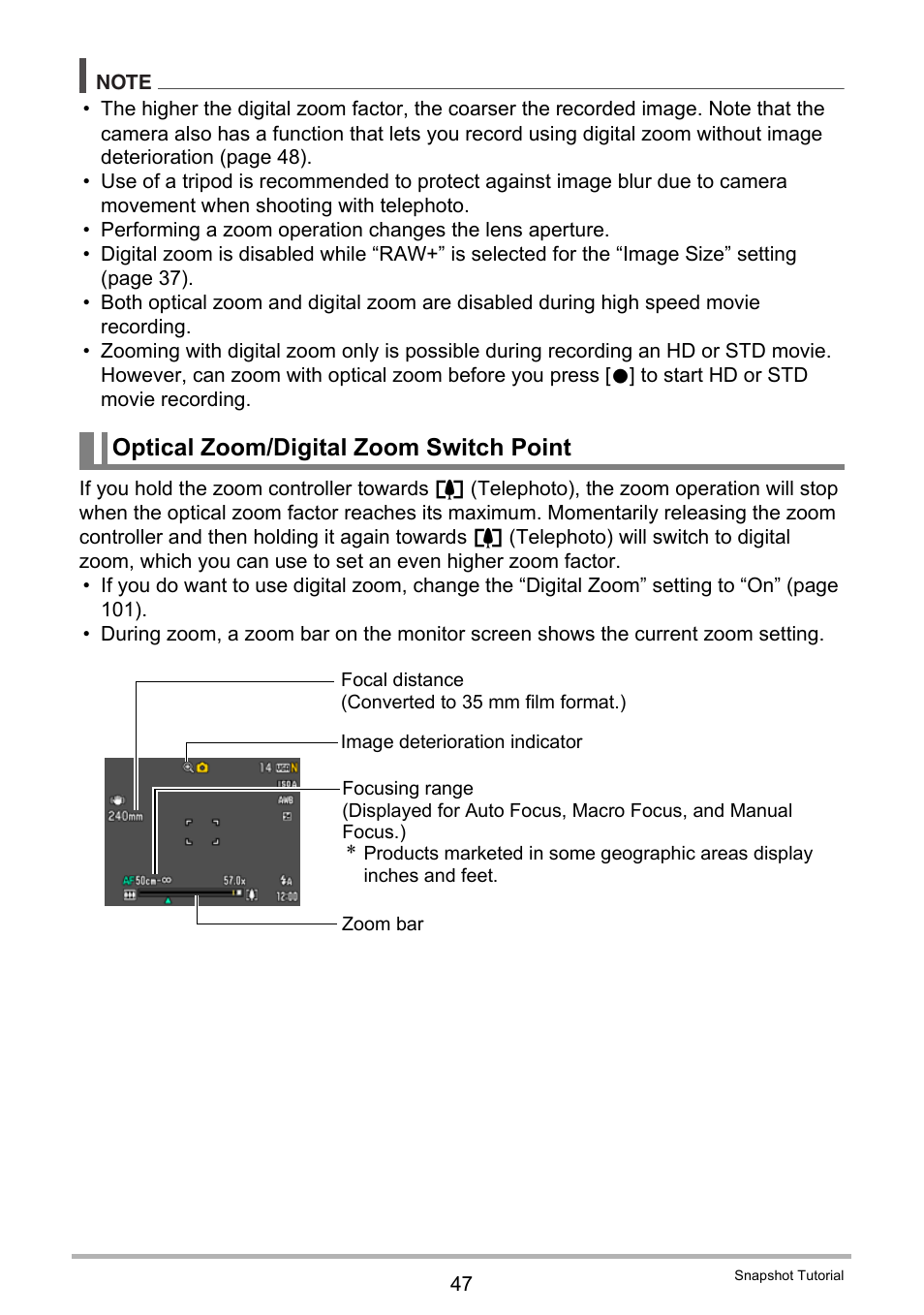 Optical zoom/digital zoom switch point | Casio EXILIM EX-FH100 User Manual | Page 47 / 203