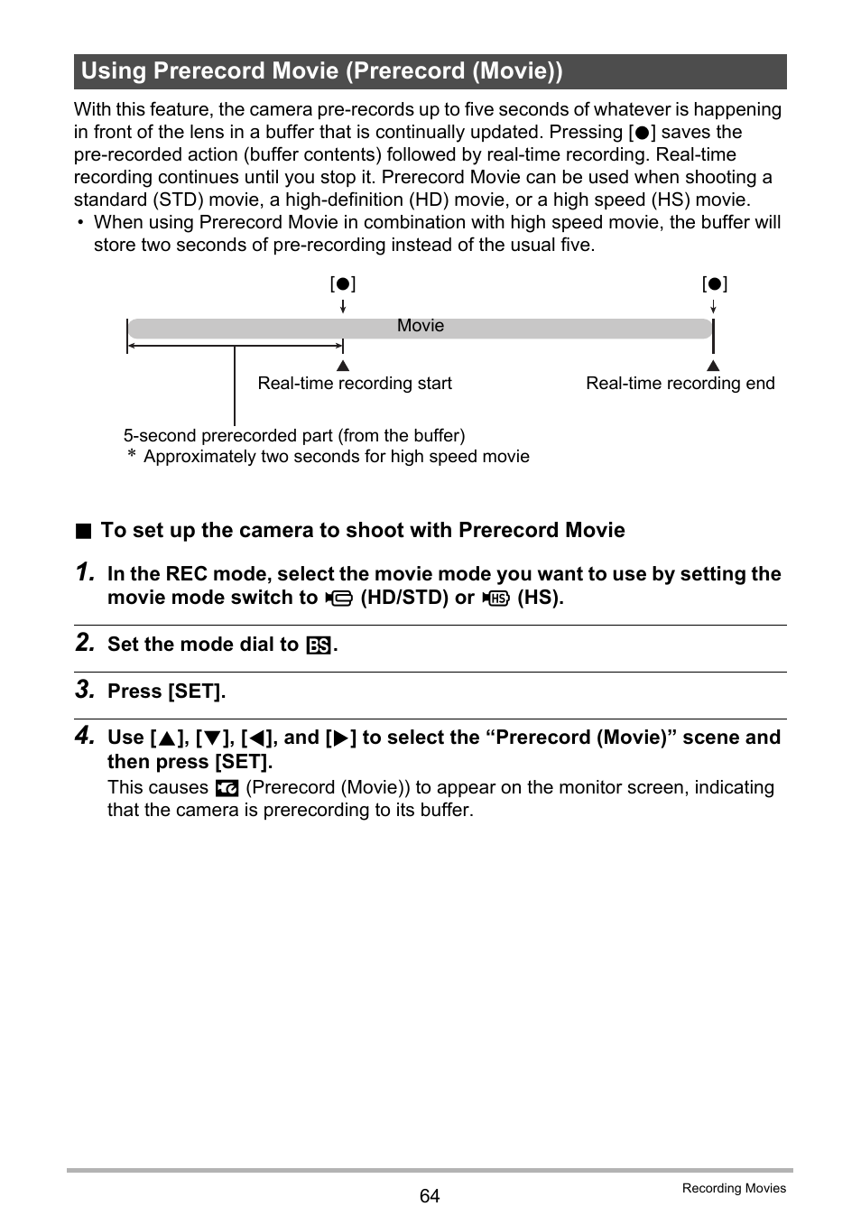 Using prerecord movie (prerecord (movie)) | Casio EXILIM EX-FH100 User Manual | Page 64 / 203