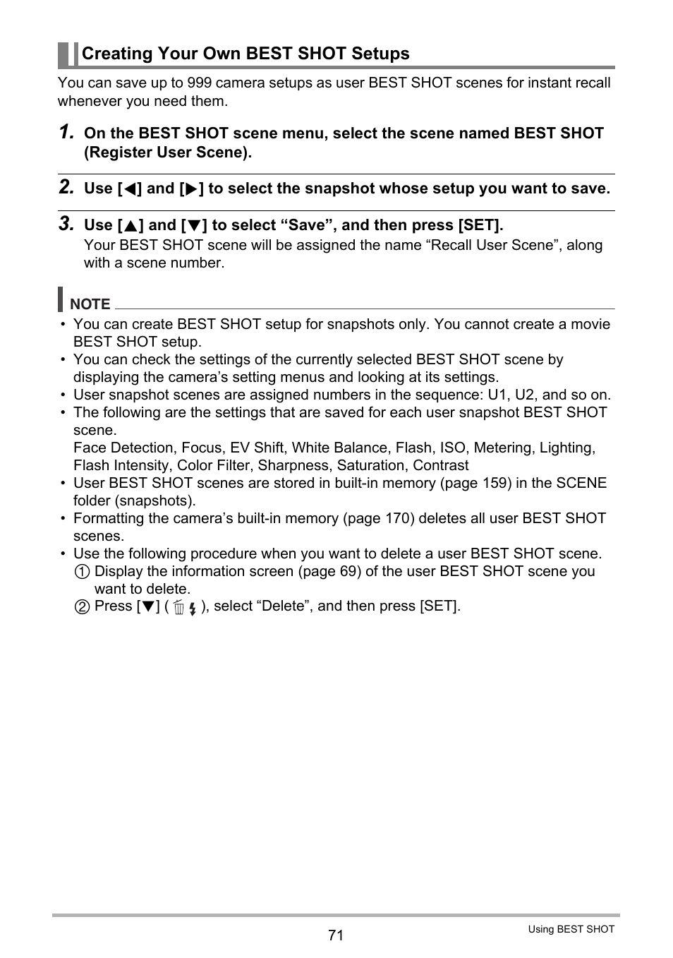 Creating your own best shot setups | Casio EXILIM EX-FH100 User Manual | Page 71 / 203