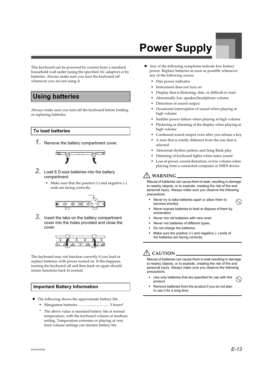 Power supply, Using batteries | Casio Adaptor User Manual | Page 15 / 33