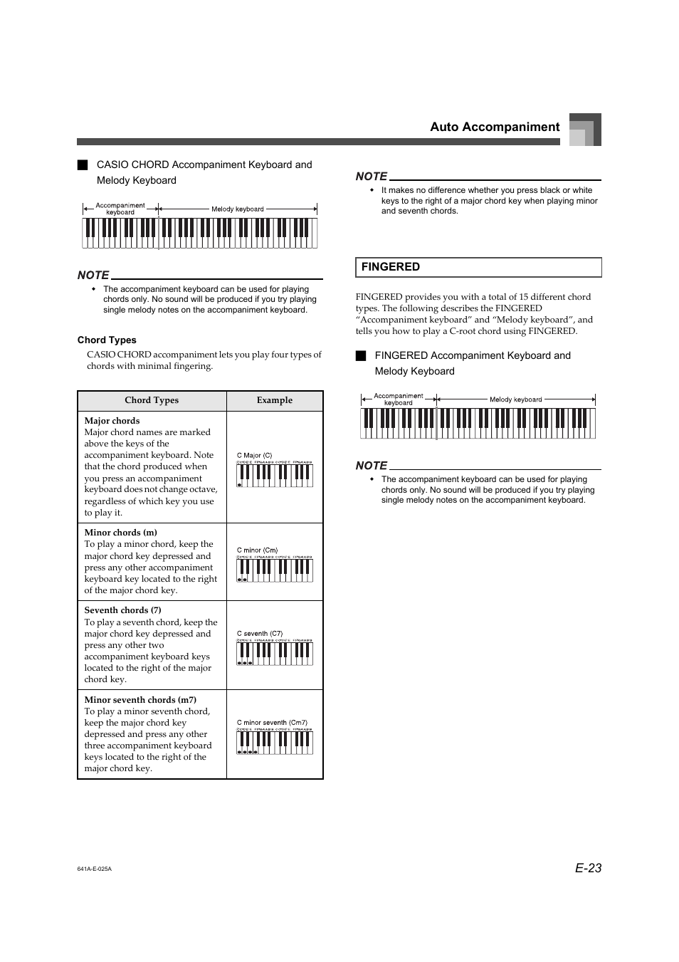 E-23 auto accompaniment | Casio Adaptor User Manual | Page 25 / 33