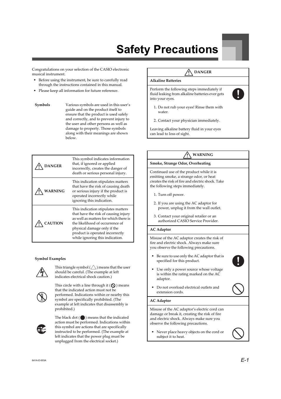 Safety precautions | Casio Adaptor User Manual | Page 3 / 33