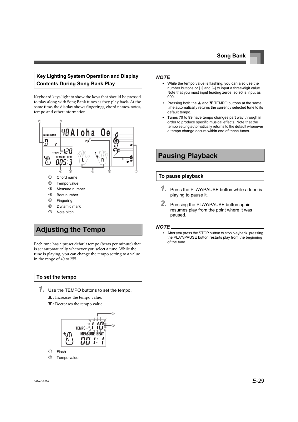 Adjusting the tempo, Pausing playback | Casio Adaptor User Manual | Page 31 / 33