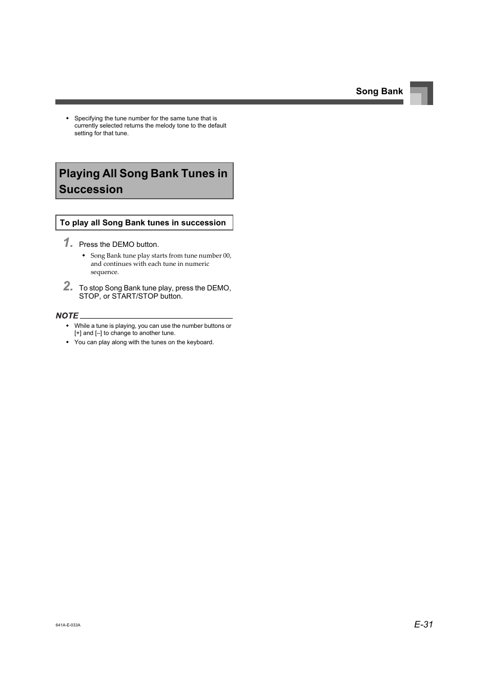 Playing all song bank tunes in succession | Casio Adaptor User Manual | Page 33 / 33