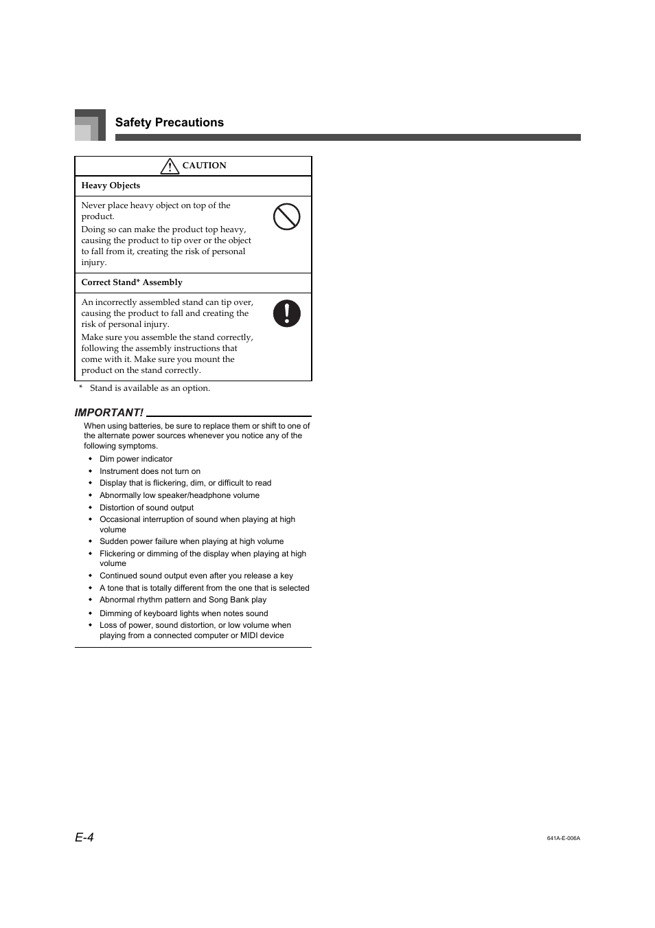 Safety precautions e-4 | Casio Adaptor User Manual | Page 6 / 33